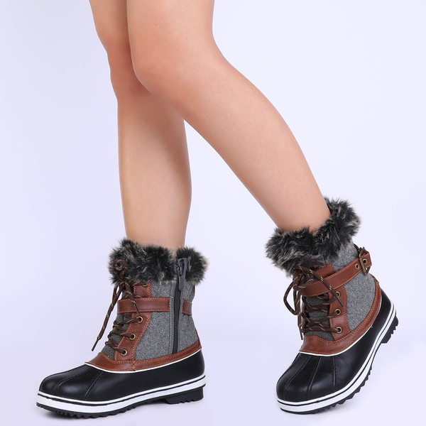 Mid Calf Faux Fur-Lined Winter Boots - BLACK GREY - 2